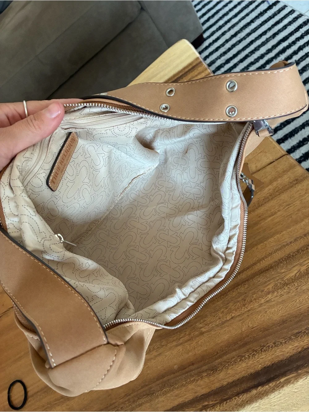 True Religion Suede Tan Hobo Shoulder Bag